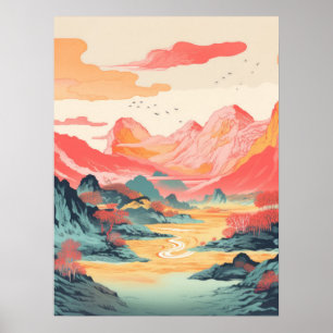 Vibrant Peaks: een berglandschap meesterwerk Poster