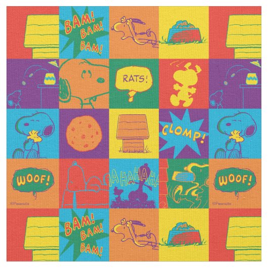 Vibrant Peanuts Comic Strip Block Stof (Close Up)