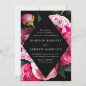 Vibrant Peonies Black Diamond Floral Lijst Weddens Kaart (Voorkant)