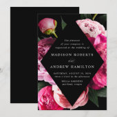 Vibrant Peonies Black Diamond Floral Lijst Weddens Kaart (Voorkant / Achterkant)