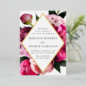 Vibrant Peonies Diamond Floral Lijst Weddenschap G Folie Uitnodiging (Staand Voorkant)