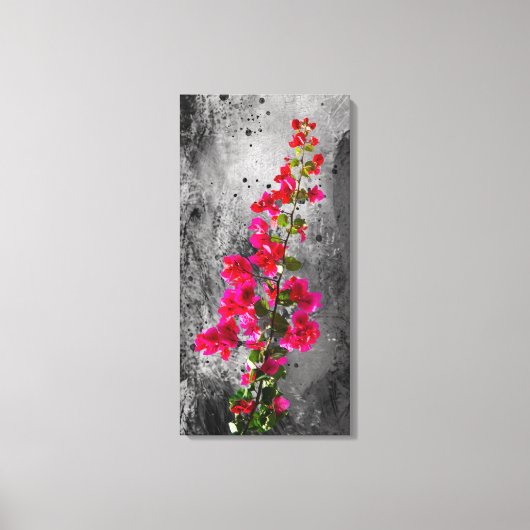 Vibrant Pink Bougainvillea Over Grayscale Textured Canvas Afdruk (Voorkant)