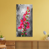 Vibrant Pink Bougainvillea Over Grayscale Textured Canvas Afdruk (Insitu (Woonkamer))
