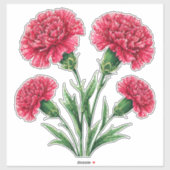 Vibrant Pink Carnations With Green Stems Sticker (Vel)