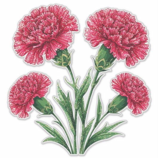 Vibrant Pink Carnations With Green Stems Sticker (Voorkant)