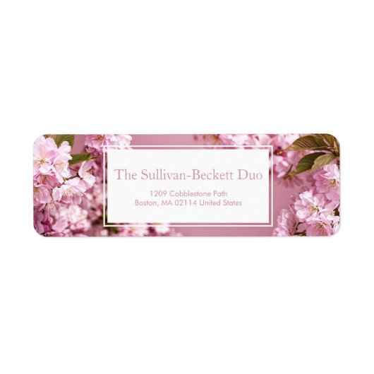 Vibrant Pink Cherry Blossom Petal Lush Botanical Etiket (Voorkant)
