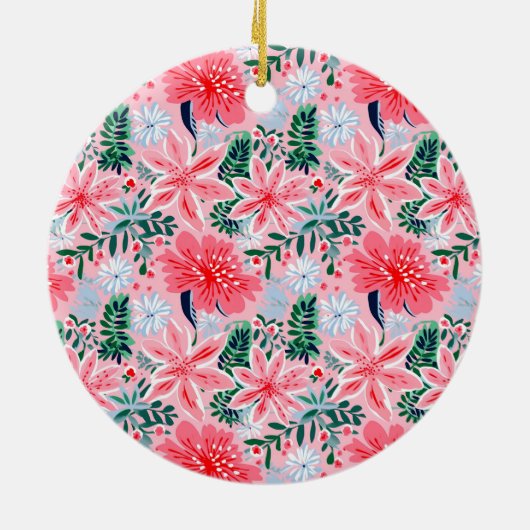 Vibrant Pink Christmas Floral 1 Sided Photo Keramisch Ornament (Achterkant)