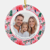 Vibrant Pink Christmas Floral 2 Sided Photo Keramisch Ornament (Voorkant)