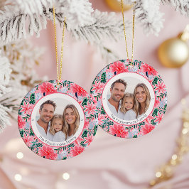 Vibrant Pink Christmas Floral 2 Sided Photo Keramisch Ornament