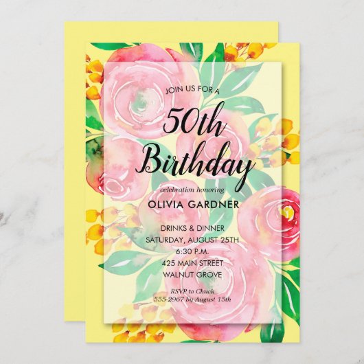 Vibrant Pink Floral Birthday (Voorkant / Achterkant)