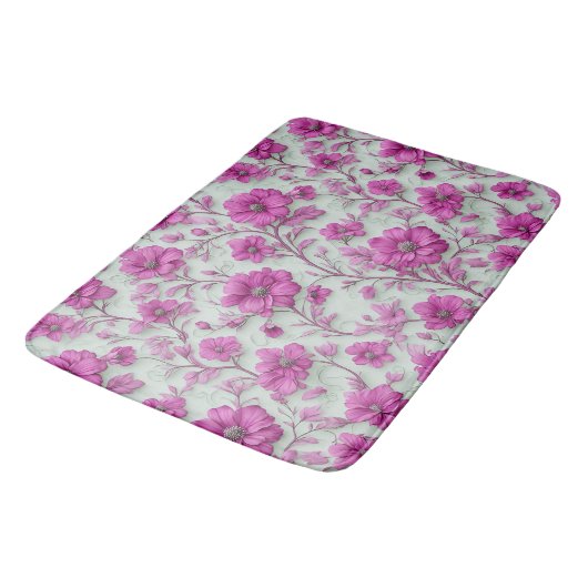 Vibrant Pink Floral Pattern With Magenta Flowers Badmat (Gekanteld)