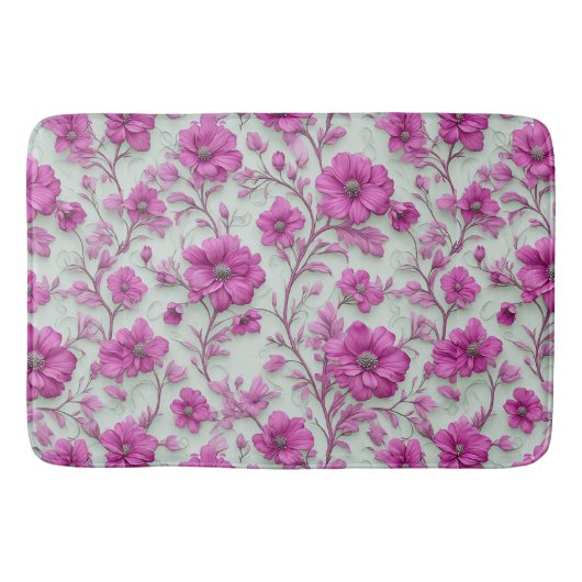 Vibrant Pink Floral Pattern With Magenta Flowers Badmat (Voorkant)