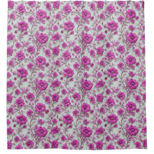 Vibrant Pink Floral Pattern With Magenta Flowers Douchegordijn (Voorkant)