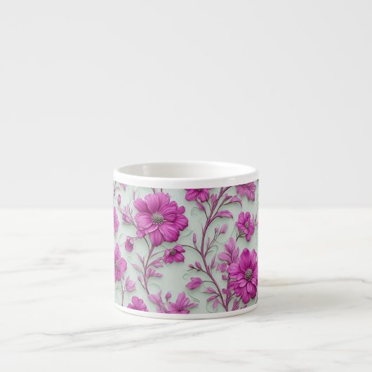 Vibrant Pink Floral Pattern With Magenta Flowers Espresso Kop (Voorkant)