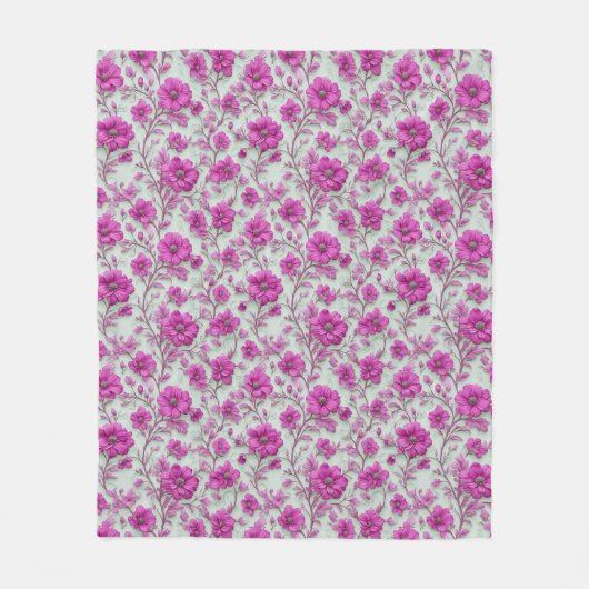 Vibrant Pink Floral Pattern With Magenta Flowers Fleece Deken (Voorkant)