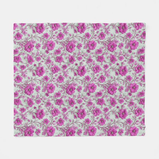 Vibrant Pink Floral Pattern With Magenta Flowers Fleece Deken (Voorkant (Horizontaal))