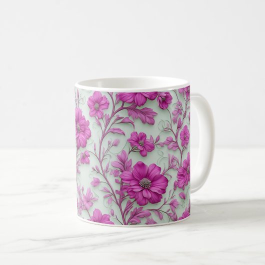 Vibrant Pink Floral Pattern With Magenta Flowers Koffiemok (Voorkant rechts)