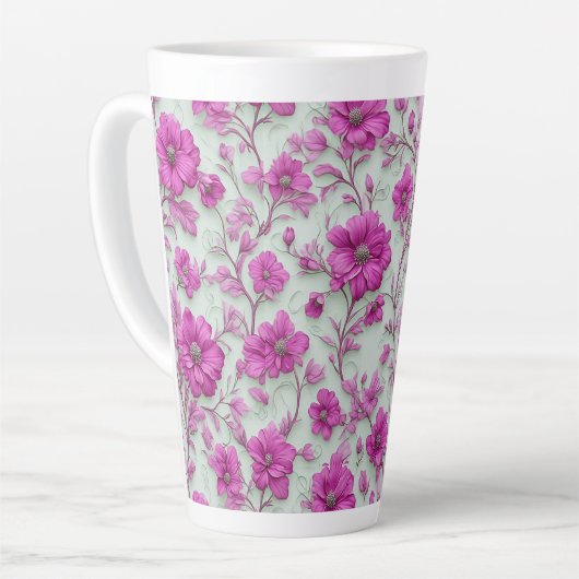 Vibrant Pink Floral Pattern With Magenta Flowers Latte Mok (Linkerhoek)