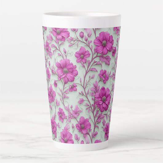 Vibrant Pink Floral Pattern With Magenta Flowers Latte Mok (Voorkant)