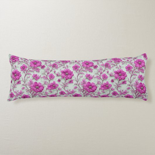 Vibrant Pink Floral Pattern With Magenta Flowers Lichaamskussen (Voorkant)