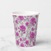 Vibrant Pink Floral Pattern With Magenta Flowers Papieren Bekers (Achterkant)