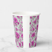 Vibrant Pink Floral Pattern With Magenta Flowers Papieren Bekers (Rechts)
