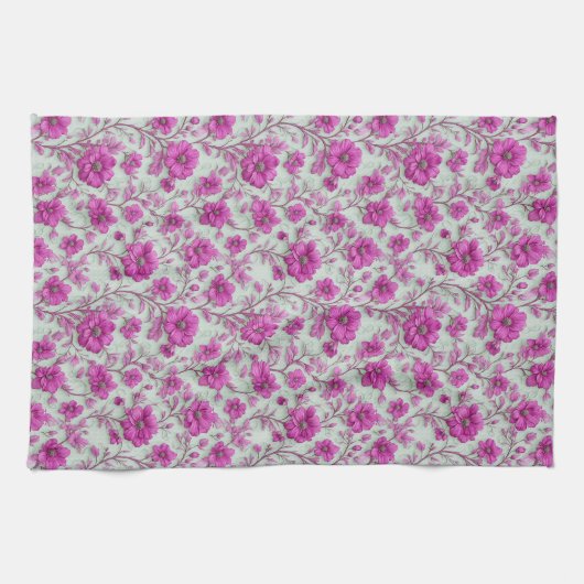 Vibrant Pink Floral Pattern With Magenta Flowers Theedoek (Horizontaal)