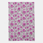 Vibrant Pink Floral Pattern With Magenta Flowers Theedoek (Verticaal)