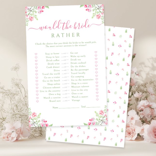 VIbrant Pink Floral Would the bride rather Game (Creator heeft geüpload)