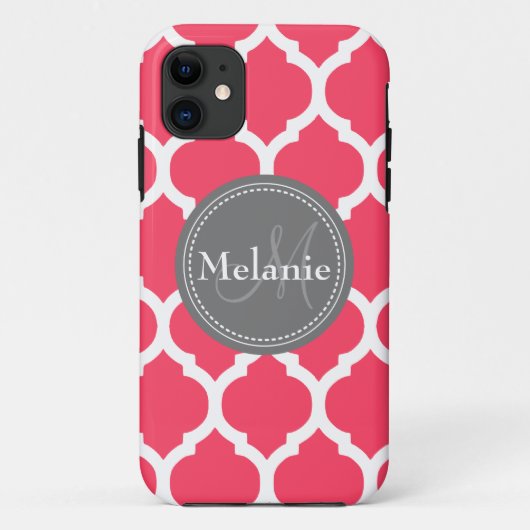 Vibrant Pink & Grey Quatrefoil, monogrammen Case-Mate iPhone Case (Achterkant)