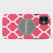 Vibrant Pink & Grey Quatrefoil, monogrammen Case-Mate iPhone Case (Achterkant (horizontaal))
