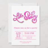 Vibrant Pink Iridescent Let's Party Celebration Kaart (Voorkant)