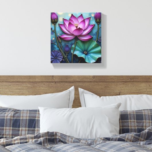 Vibrant Pink Lotus Canvas Afdruk (Insitu (Slaapkamer))