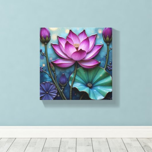 Vibrant Pink Lotus Canvas Afdruk (Insitu (Houten vloer))