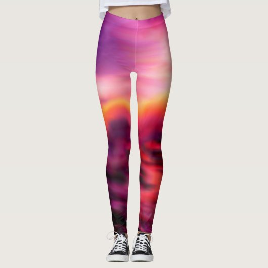 Vibrant Pink Ocean Sunrise Moderne Abstract Leggings (Voorkant)