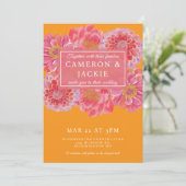 Vibrant Pink Orange Zinnia Wedding  Kaart (Staand voorkant)