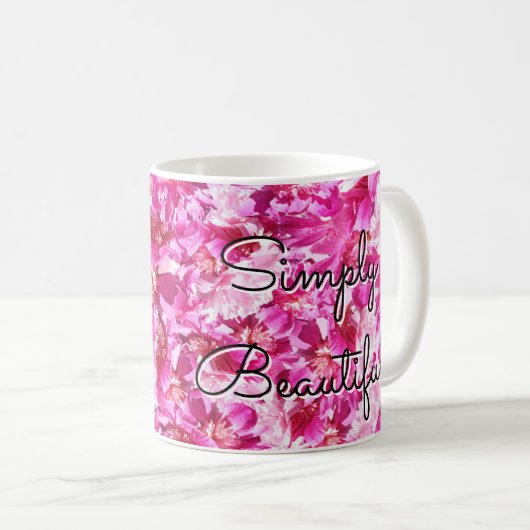 Vibrant Pink Peony Floral Classic Mug Koffiemok (Voorkant rechts)