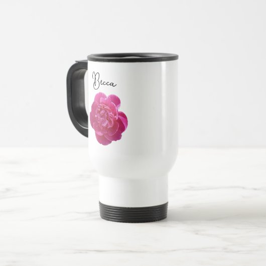 Vibrant Pink Peony Flower Personalized Reisbeker (Voorkant links)