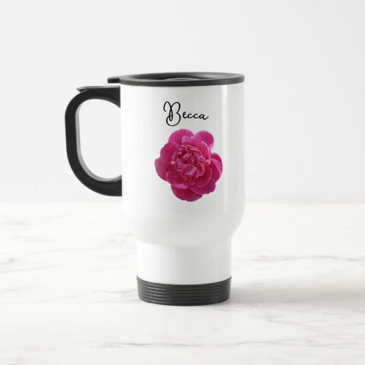 Vibrant Pink Peony Flower Personalized Reisbeker (Links)