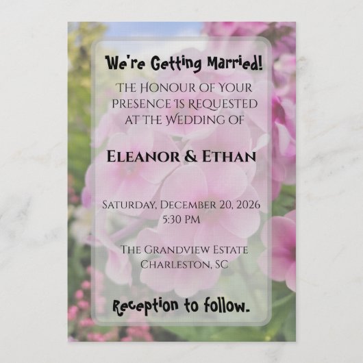 Vibrant Pink Phlox Summer Garden Wedding  Kaart (Voorkant)