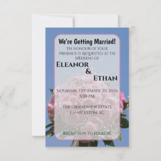 Vibrant Pink Rose Bouquet & Blue Sky Summer Kaart