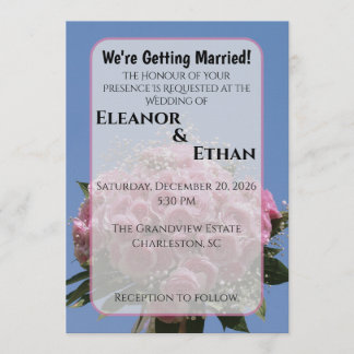 Vibrant Pink Rose Bouquet & Blue Sky Summer Kaart