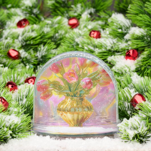 Vibrant Pink Tulips in Golden Vase Sneeuwbol (Kerstmis)