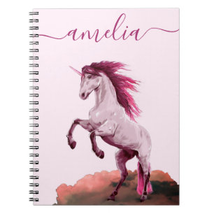 Vibrant Pink Unicorn Cloud Pretty Calligraphy Girl Notitieboek