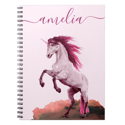 Vibrant Pink Unicorn Cloud Pretty Calligraphy Girl Notitieboek (Voorkant)