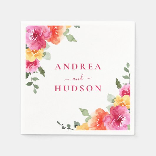 Vibrant Pink Watercolor Floral Wedding Servet (Voorkant)