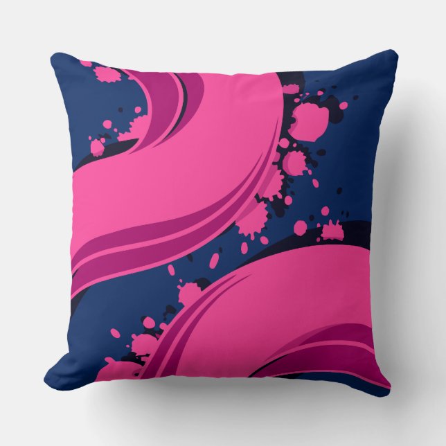 Vibrant Pink Waves on navy Blue Background Kussen (Voorkant)