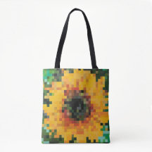 Vibrant pixelated sunflower with green background