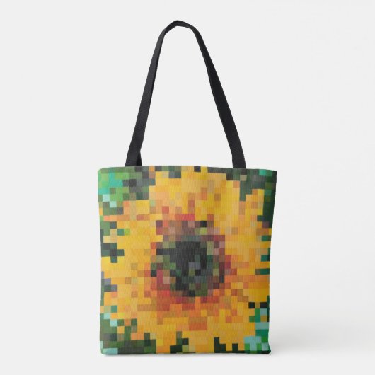 Vibrant pixelated sunflower with green background tote bag (Achterkant)