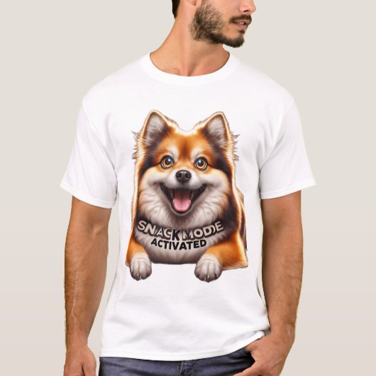 Vibrant Pomeranian Dog Snacking Meme Funny T-shirt (Voorkant)